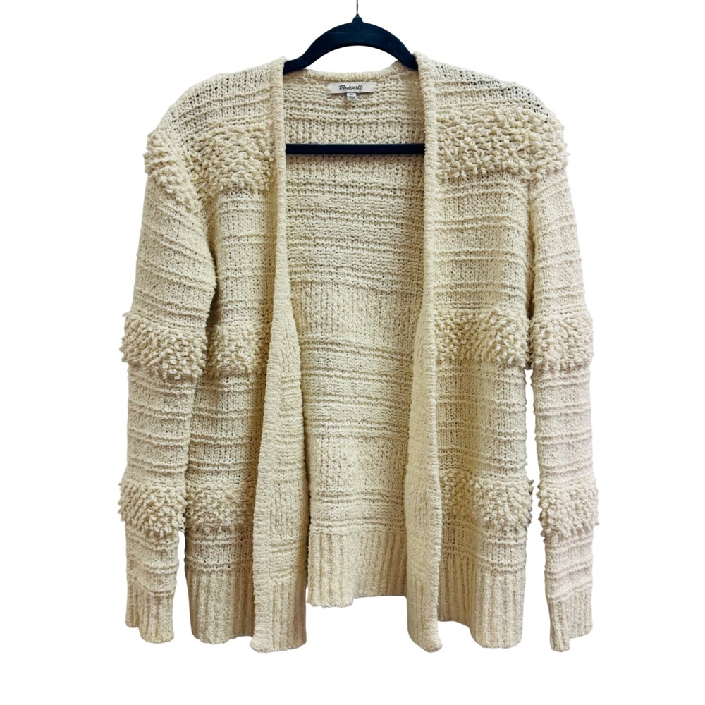 Madewell Womens XS Cream Ivory Textured Popcorn Knit Open Front Cardigan Sweater